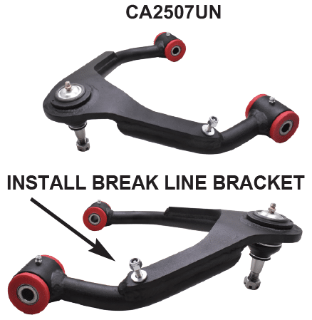 CA2507UN upper control arm and brake line bracket installation detail