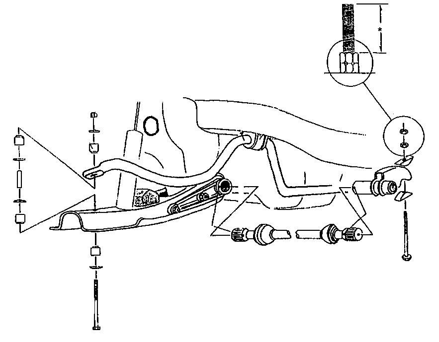 Exploded assembly diagram of Nissan Pickup lower control arm components