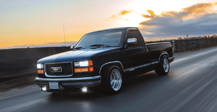 DJM Flip Kit installed on lowered GMC pickup