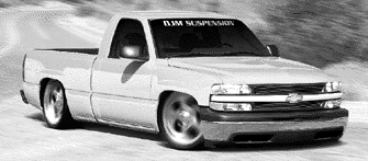 Lowered 1999–2006 Chevy C1500 pickup with DJM Suspension lower control arms